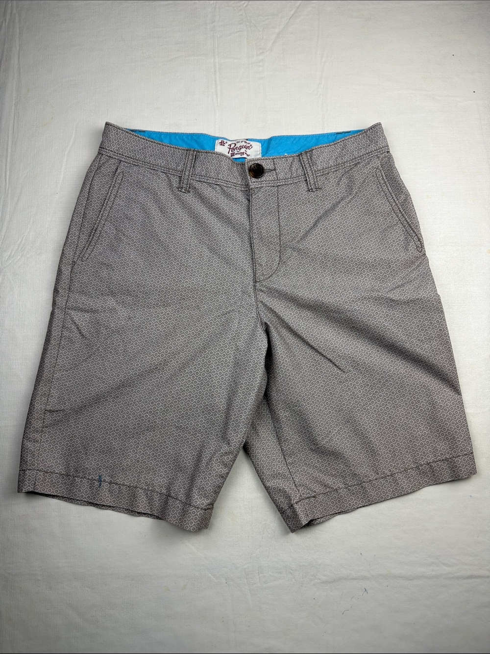 Original Penguin Gray Geometric Micro-Pattern Flat Front Shorts Size 30